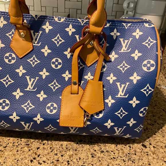 COPY - Inspired P9 Speedy Bandouliere 40 Blue Monogram Gold Hardware - Picture 2 of 15